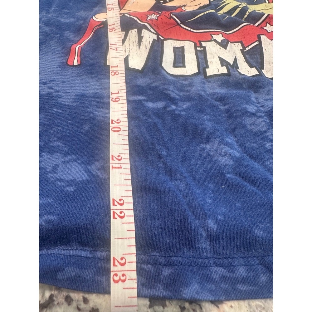 DC Comics Wonder Woman Graphic Tank Top Blue Acid Wash Ladder Back Womens L - Picture 8 of 8